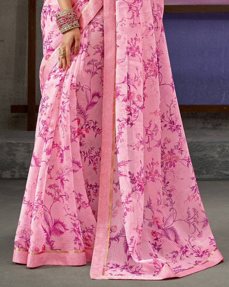 Vishal Prints Light Pink Printed Fancy Chiffon Saree With Border