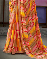 Vishal Prints Light Brown Printed Fancy Chiffon Saree With Border