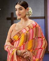 Vishal Prints Light Brown Printed Fancy Chiffon Saree With Border