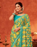 Vishal Prints Olive Yellow Printed Fancy Chiffon Saree With Fancy Border