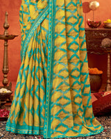 Vishal Prints Olive Yellow Printed Fancy Chiffon Saree With Fancy Border