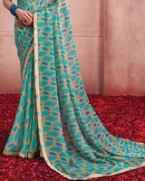 Vishal Prints Light Sea Green Printed Patterned Chiffon Saree With Fancy Border