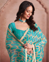 Vishal Prints Light Sea Green Printed Patterned Chiffon Saree With Fancy Border