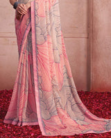Vishal Prints Salmon Pink Printed Patterned Chiffon Saree With Fancy Border