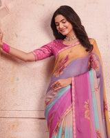Vishal Prints Light Mauve Printed Patterned Chiffon Saree With Fancy Border