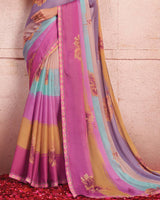 Vishal Prints Light Mauve Printed Patterned Chiffon Saree With Fancy Border