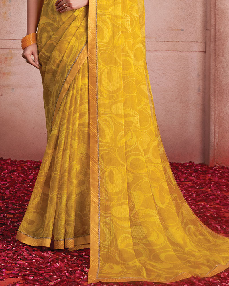 Vishal Prints Tulip Yellow Printed Patterned Chiffon Saree With Fancy Border