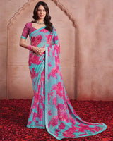 Vishal Prints Pastel Blue Printed Patterned Chiffon Saree With Fancy Border