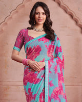 Vishal Prints Pastel Blue Printed Patterned Chiffon Saree With Fancy Border