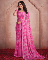 Vishal Prints Pastel Magenta Printed Patterned Chiffon Saree With Fancy Border