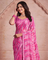 Vishal Prints Pastel Magenta Printed Patterned Chiffon Saree With Fancy Border