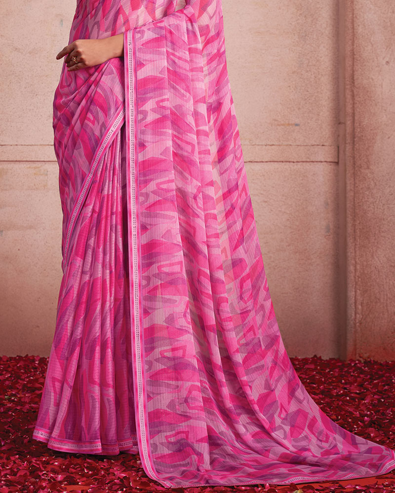 Vishal Prints Pastel Magenta Printed Patterned Chiffon Saree With Fancy Border