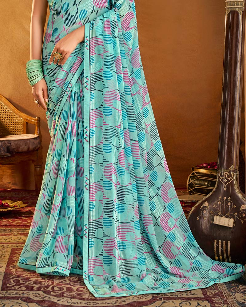 Vishal Prints Northern Blue Printed Patterned Chiffon Saree With Fancy Border