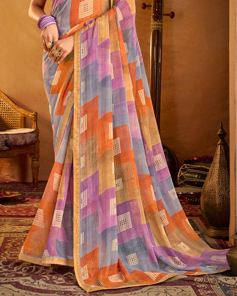Vishal Prints Multicolor Printed Patterned Chiffon Saree With Fancy Border