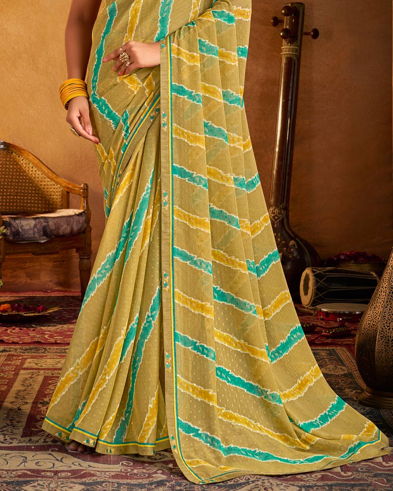 Vishal Prints Sandy Brown Printed Patterned Chiffon Saree With Fancy Border