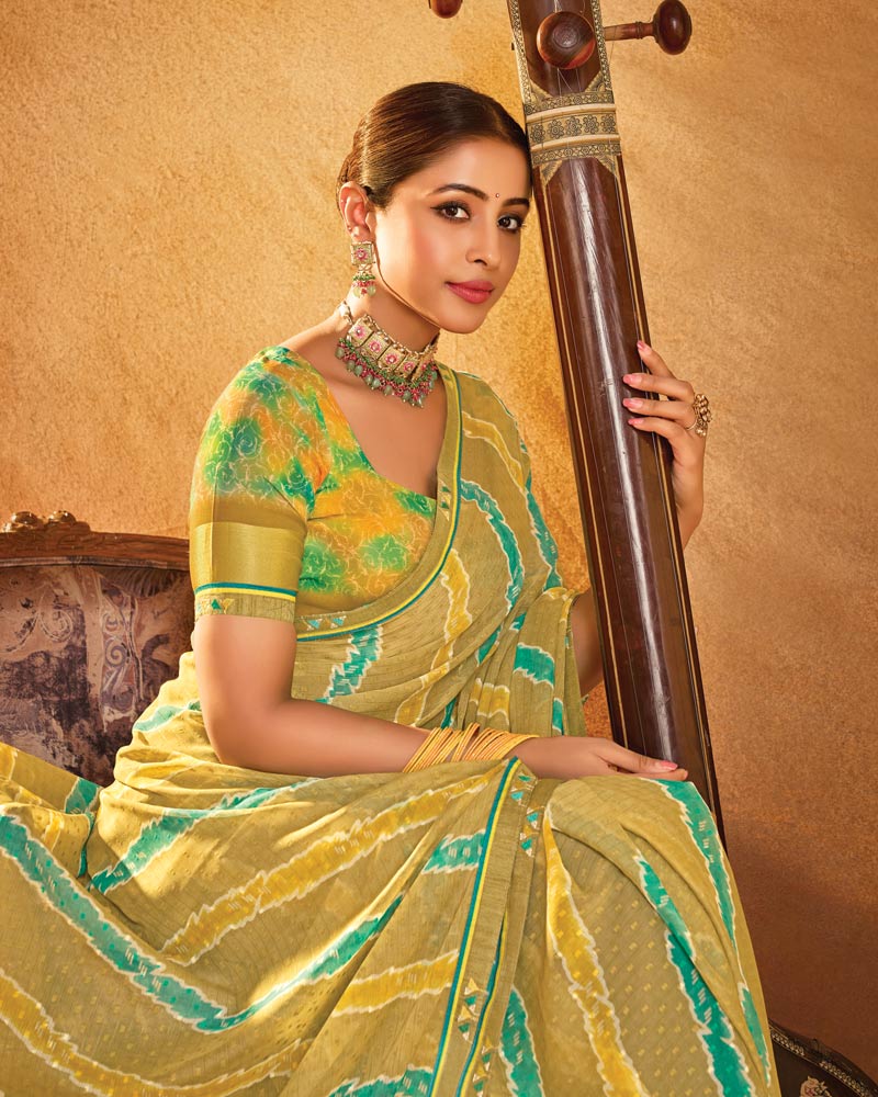 Vishal Prints Sandy Brown Printed Patterned Chiffon Saree With Fancy Border