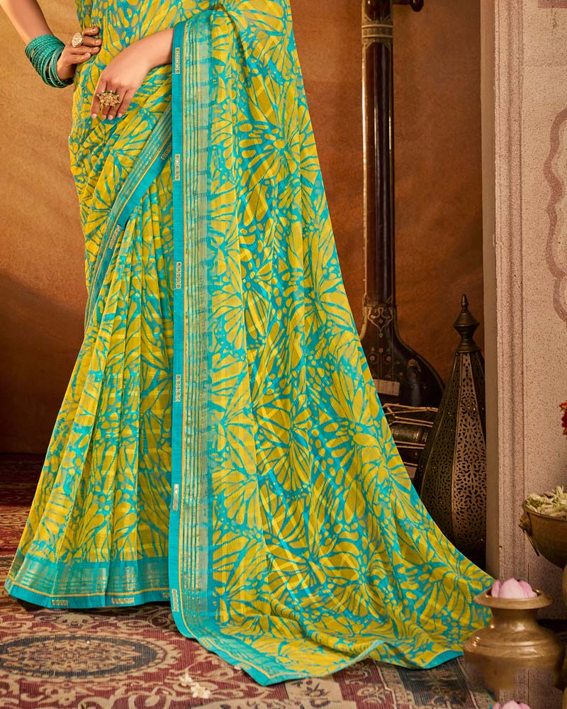 Vishal Prints Golden Yellow Printed Patterned Chiffon Saree With Fancy Border