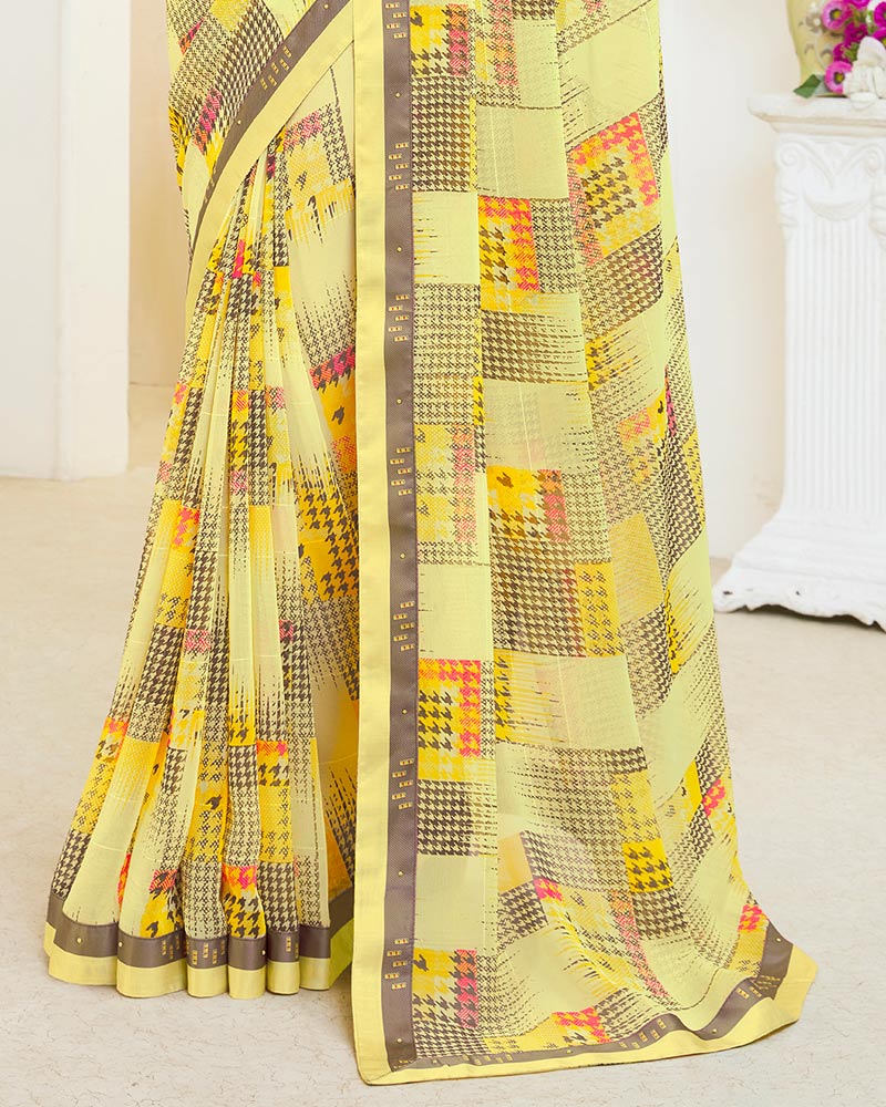 Vishal Prints Yellow Patterned Georgette Printed Saree With Fancy Border