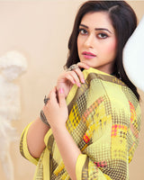 Vishal Prints Yellow Patterned Georgette Printed Saree With Fancy Border