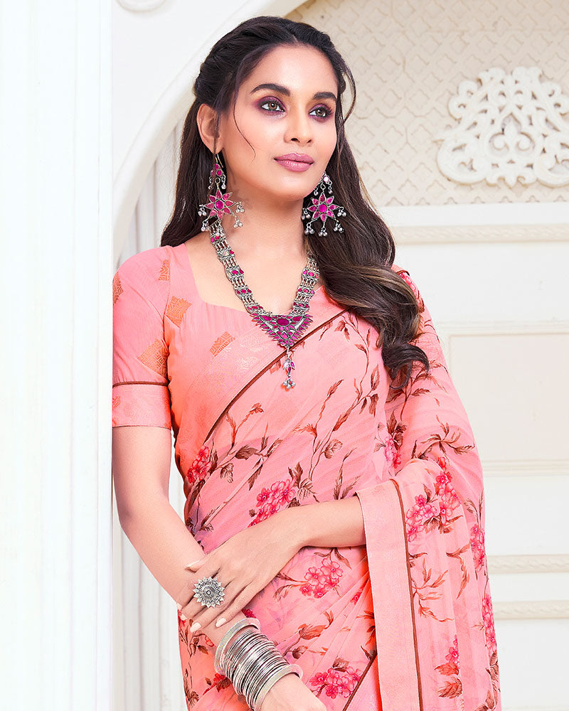 Vishal Prints Pink Patterned Georgette Printed Saree With Fancy Border