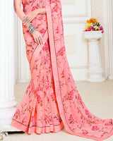Vishal Prints Pink Patterned Georgette Printed Saree With Fancy Border