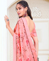 Vishal Prints Pink Patterned Georgette Printed Saree With Fancy Border