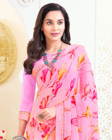 Vishal Prints Mustard Patterned Georgette Printed Saree With Fancy Border