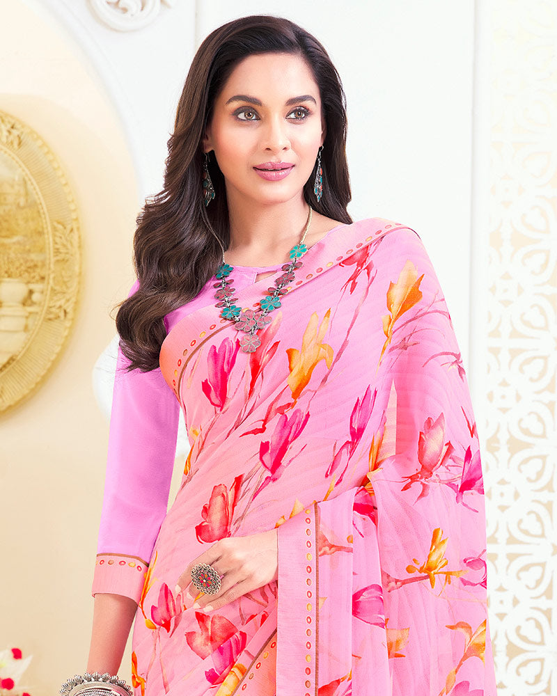 Vishal Prints Mustard Patterned Georgette Printed Saree With Fancy Border