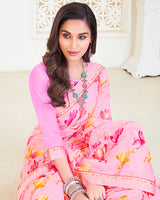 Vishal Prints Mustard Patterned Georgette Printed Saree With Fancy Border