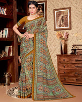Vishal Prints Greyish Green Digital Print Criva Crepe Saree
