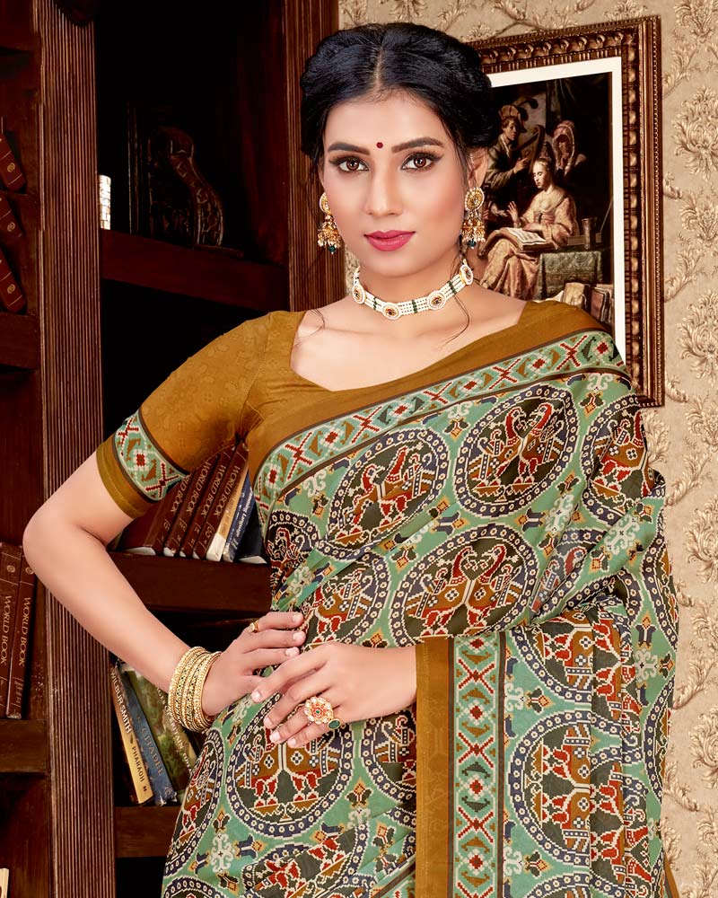 Vishal Prints Greyish Green Digital Print Criva Crepe Saree