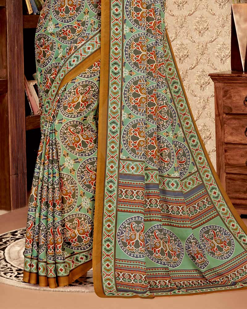 Vishal Prints Greyish Green Digital Print Criva Crepe Saree