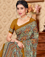 Vishal Prints Greyish Green Digital Print Criva Crepe Saree