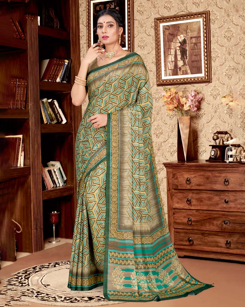 Vishal Prints Light Green Digital Print Criva Crepe Saree