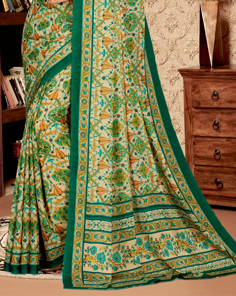 Vishal Prints Teal And Green Digital Print Criva Crepe Saree