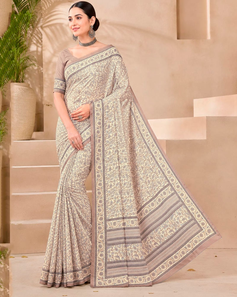 Vishal Prints Cream-Yellow And Mushroom Color Digital Print Criva Moss Saree