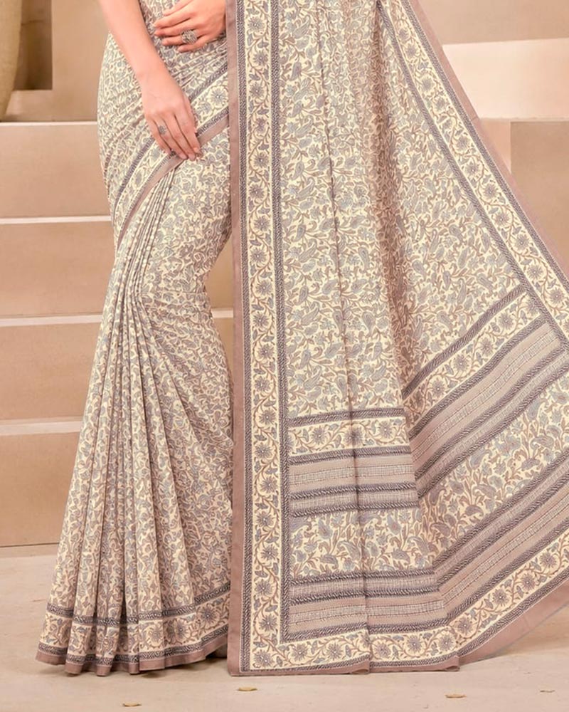 Vishal Prints Cream-Yellow And Mushroom Color Digital Print Criva Moss Saree