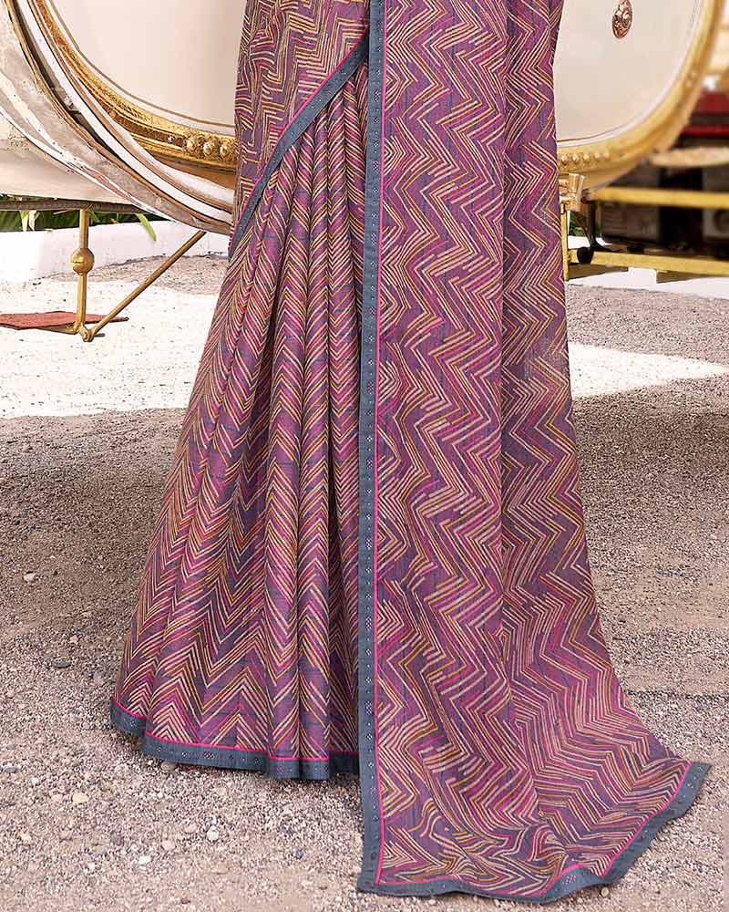Vishal Prints Cherry Red Digital Print Brasso Saree With Fancy Border