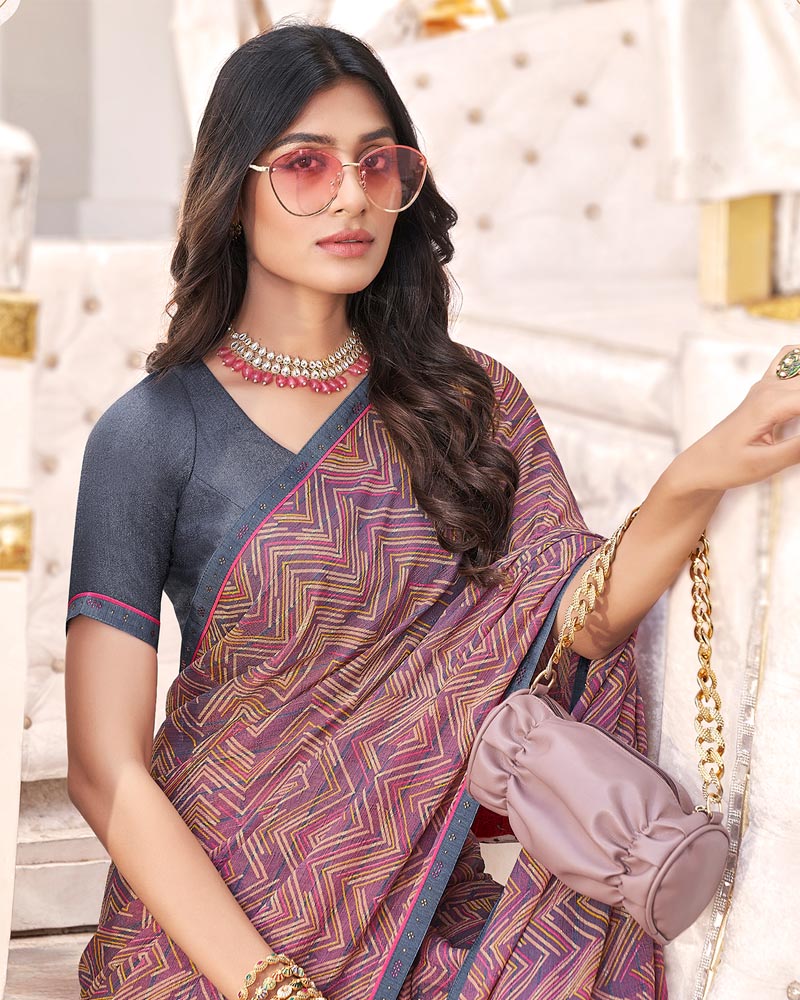 Vishal Prints Cherry Red Digital Print Brasso Saree With Fancy Border