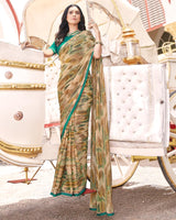 Vishal Prints Pastel Brown Digital Print Brasso Saree With Fancy Border