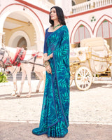 Vishal Prints Ink Blue Digital Print Brasso Saree With Fancy Border