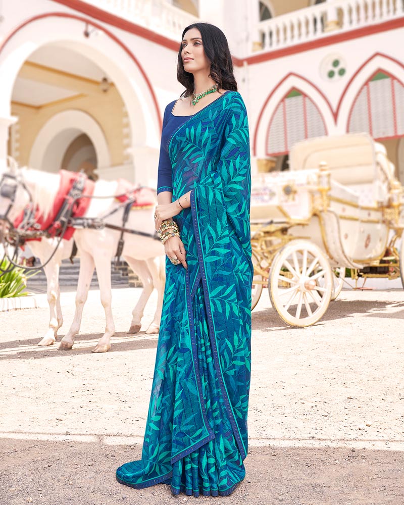 Vishal Prints Ink Blue Digital Print Brasso Saree With Fancy Border