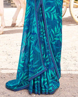 Vishal Prints Ink Blue Digital Print Brasso Saree With Fancy Border