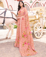 Vishal Prints Peach Digital Print Brasso Saree With Fancy Border