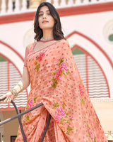 Vishal Prints Peach Digital Print Brasso Saree With Fancy Border