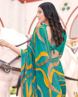 Vishal Prints Teal Green Digital Print Brasso Saree With Fancy Border