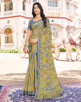 Vishal Prints Cool Grey Digital Print Brasso Saree With Fancy Border