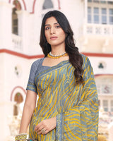 Vishal Prints Cool Grey Digital Print Brasso Saree With Fancy Border
