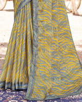 Vishal Prints Cool Grey Digital Print Brasso Saree With Fancy Border