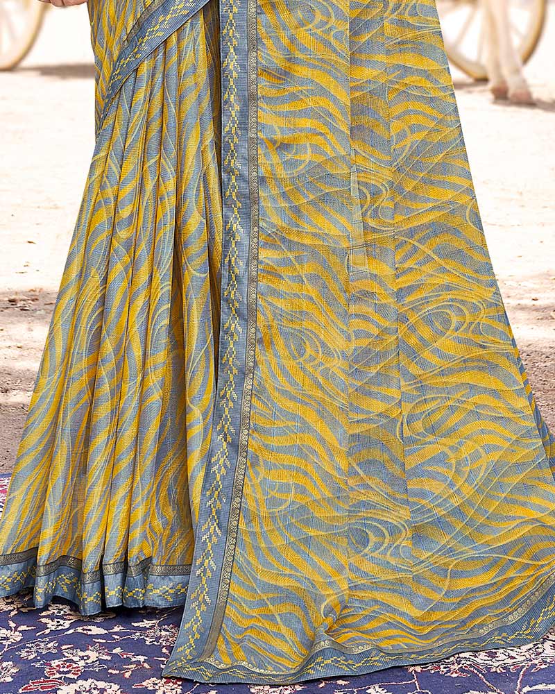 Vishal Prints Cool Grey Digital Print Brasso Saree With Fancy Border